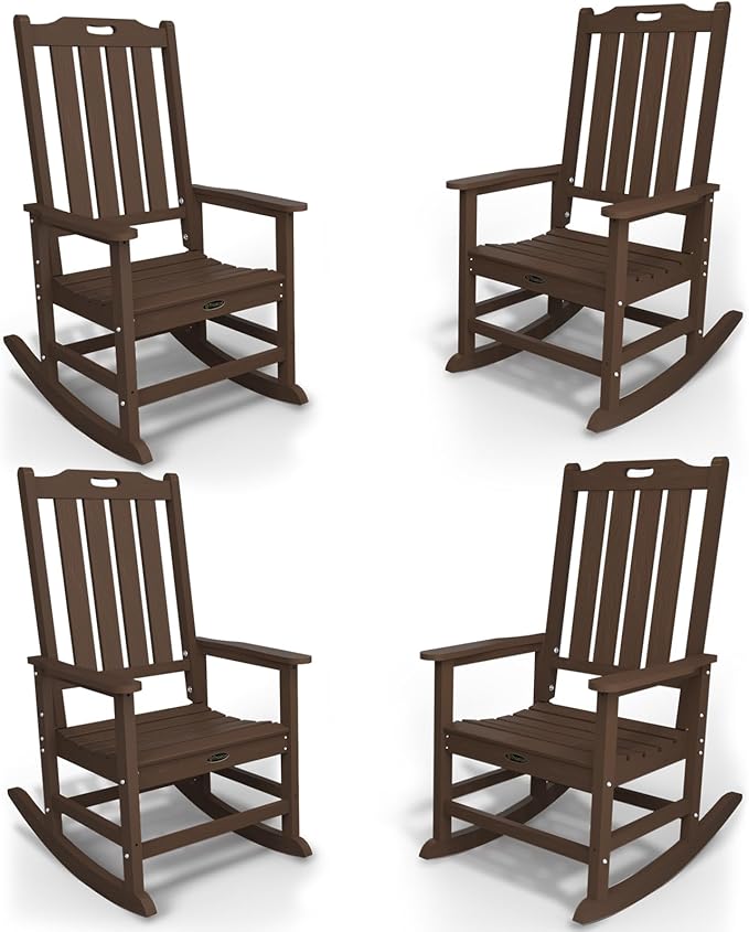 Oversized Rocking Chair Set of 4, Outdoor Rocking Chair for Adults, All Weather Resistant Porch Rocker for Lawn Garden, Brown by THOEOE