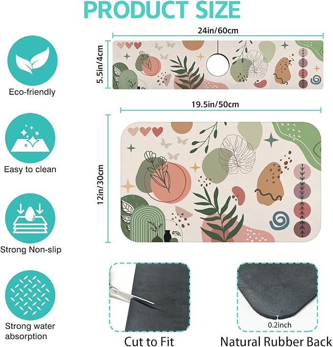 Dish Drying Mat for Kitchen Counter Matt, Super Absorbent Non-slip Rubber Backed - Image 2