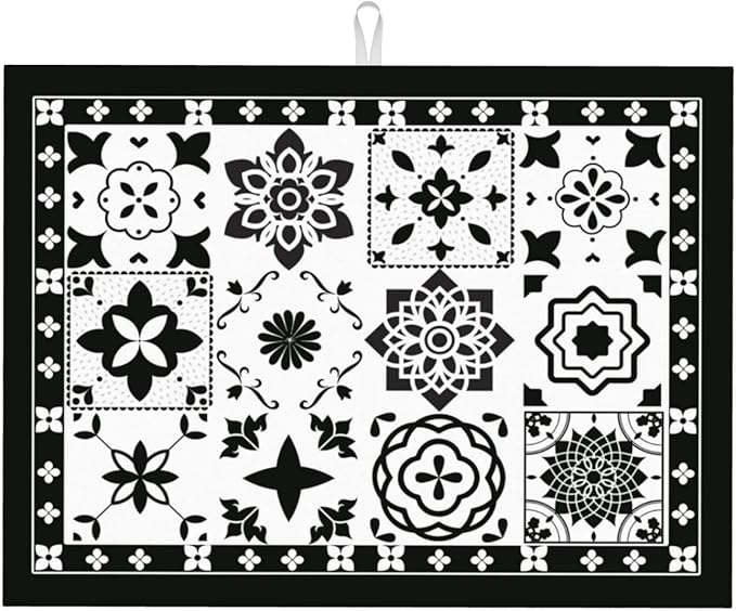 Retro Black Pattern Dish Drying Mat 18x24 by indokyeyqaz