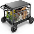 FLINTER Rolling Garden Work Seat with Wheels, Heavy Duty Garden Cart with Seat - Metal Rolling Garden Stool, Upgraded Gardening Cart for Seniors, Outdoor Wagon for Lawn, Patio Gardening, Black by FlinterOfficial