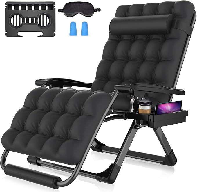 Suteck Oversized Zero Gravity Chair,33In XXL Lounge Chair w/Removable Cushion&Headrest, Reclining Camping Chair w/Upgraded Lock and Footrest, Reclining Patio Chairs Recliner for Indoor Outdoor,500LBS by Suteck