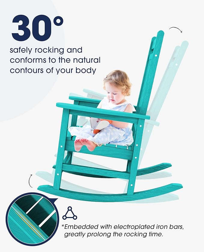 KINGYES Oversized Outdoor Rocking Chair, All-Weather Patio Rocking Chairs for Porch, HDPE Outdoor Patio Rockers with High Back & Wide Seat for Garden, Lawn, Aruba - Image 5
