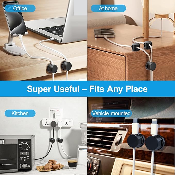 6pcs Magnetic Cable Clips, 360° Swiveling Adhesive Cable Organizer - Image 7