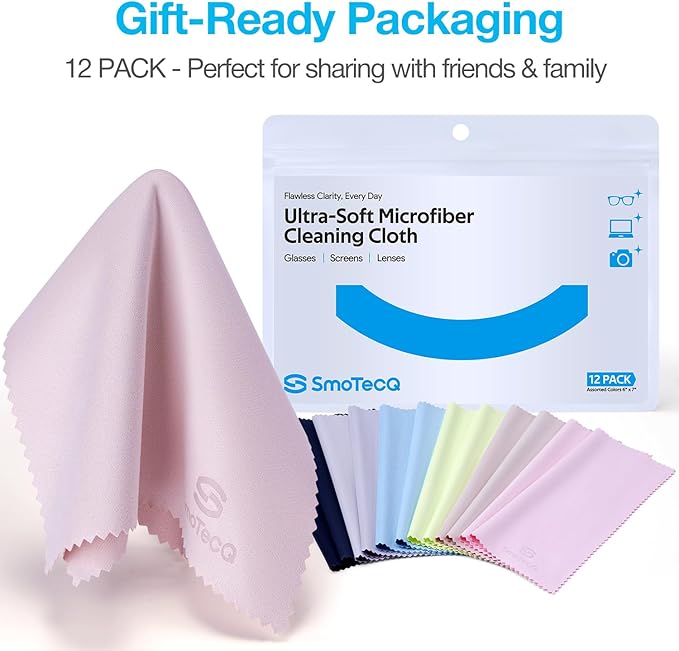 SmoTecQ 12 Pack Microfiber Lens Cleaning Cloths – Ultra-Soft, Scratch-Free - Image 8