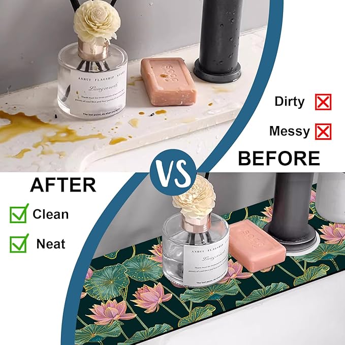 Lotus Pond Pattern Kitchen Sink Splash Guard Faucet Mat Lotus Flowers Leaves - Image 6