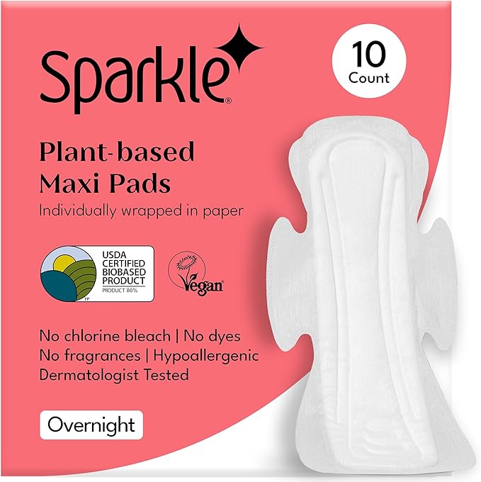 Sparkle Sanitary Pads for Women Overnight, Plant-Based Maxi Pads by Sparkle