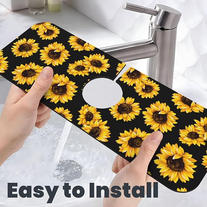 Sunflowers Black Vintage Paingting Kitchen Sink Splash Guard Faucet Mat 1 Pcs - Image 6