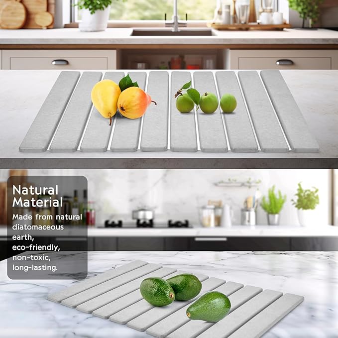 Large Stone Dish Drying Mats for Kitchen Counter, Quick Dry Collapsible Dish Mat - Image 5