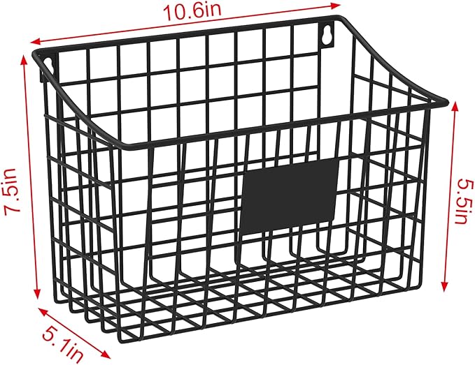 Wall Mounted Bin Basket with 5 Hooks 3 Label Plate Adhesive-3 Pack, Cabinet - Image 6