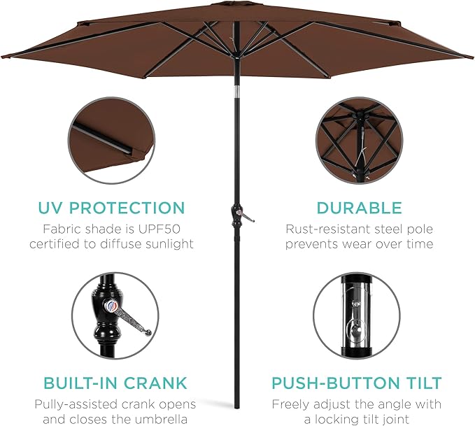 Best Choice Products 10ft Outdoor Table Compatible Steel Polyester Market Patio Umbrella w/Crank and Easy Push Button Tilt - Image 5