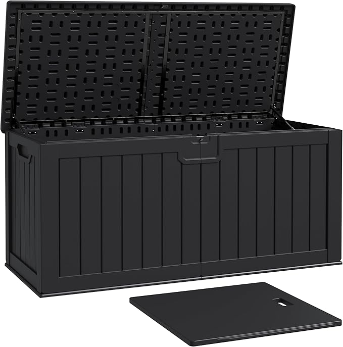 Patiowell 240 Gallon Large Outdoor Storage Box, Waterproof Deck Box with Fixed Divider, Lockable and Durable Patio Storage Solution for Patio Furniture and Garden Tools (Black) by Patiowell