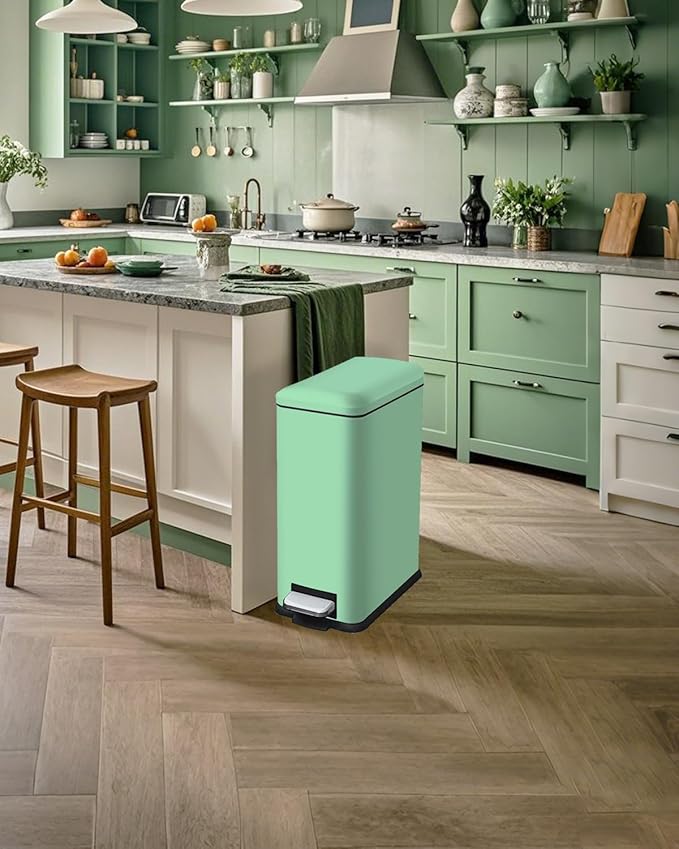 8 Gallon Slim Trash Can with Soft Close Lid, Stainless Steel Trash Can with - Image 2