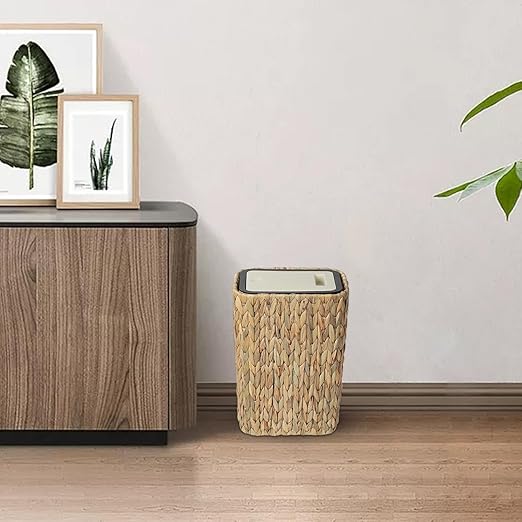 Boho Trash Can with Lid for Bathroom, 2.6 Gallon Small Rattan Garbage Can with - Image 8