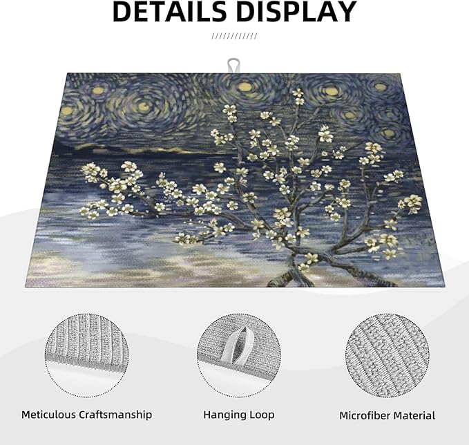 Flowers Dish Drying Mat for Kitchen Counter Decor 18x24 Inch Floral Absorbent - Image 4