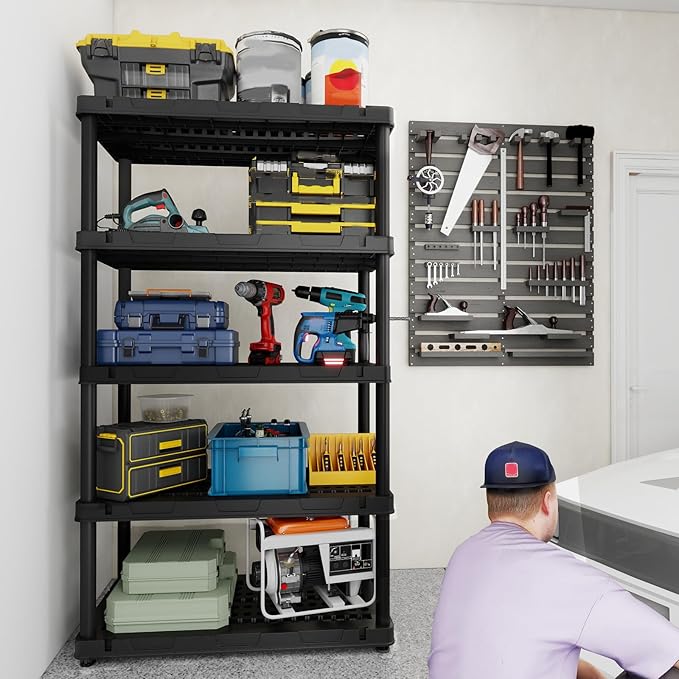 Plastic Storage Shelves, Plastic Heavy Duty Shelves 16.93" D x 35.43" W x 72.44" H,5-Tier Garage Storage Shelving, Shelving Units and Storage - Image 2