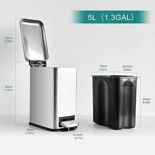 Small Bathroom Trash Can with Lid, 1.3 Gallon Stainless Steel Trash Can with - Image 5