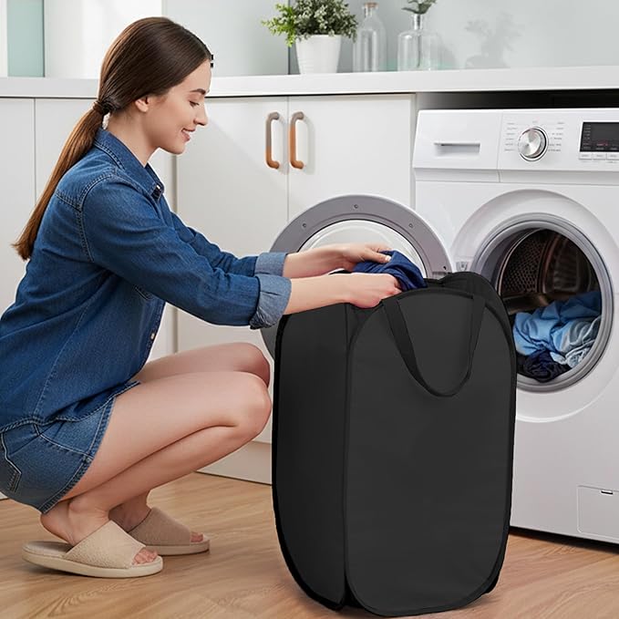 Pop Up Laundry Hamper with Side Pockets, Foldable Laundry Basket Reinforced - Image 2