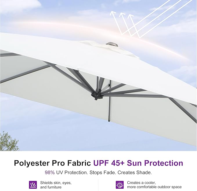 PURPLE LEAF 10'×10' Patio Umbrella with Base and Cover Outdoor Large Offset Cantilever Umbrella Heavy Duty Sun Umbrella for Garden Deck Pool Patio White - Image 6