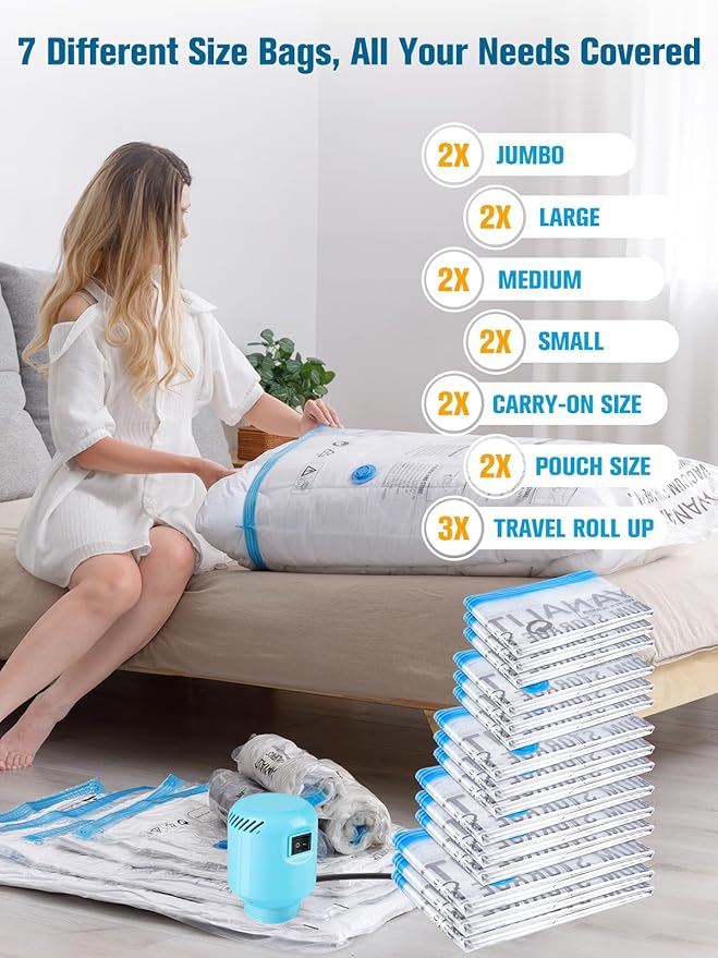 Vacuum Storage Bags with Electric Air Pump, New Air Valve Combo 15 Pack - Image 3