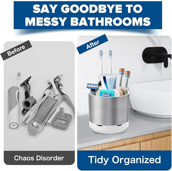 Silver Toothbrush Holders for Bathrooms Countertop Organizer - Image 5