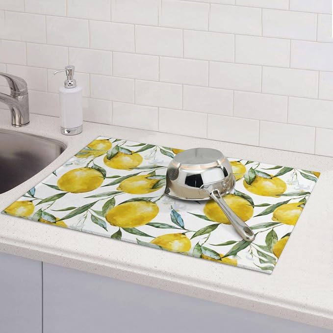 Lemon Dish Drying Mat 18x24 For Kitchen Counter Absorbent Microfiber Dishes Pad - Image 7