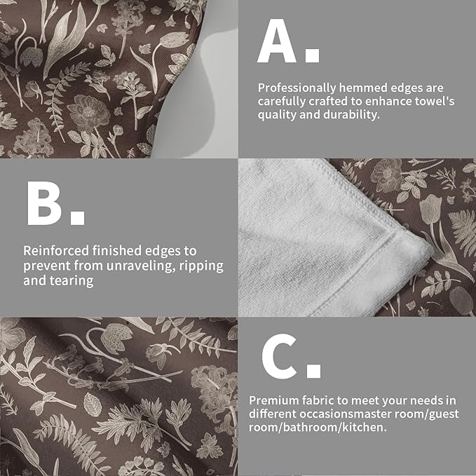 Dark Brown Spring Floral Hand Towels - Image 5