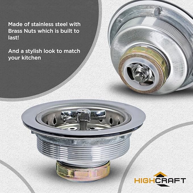 Highcraft 9763 Kitchen Sink Stainless Steel Drain Assembly - Image 3