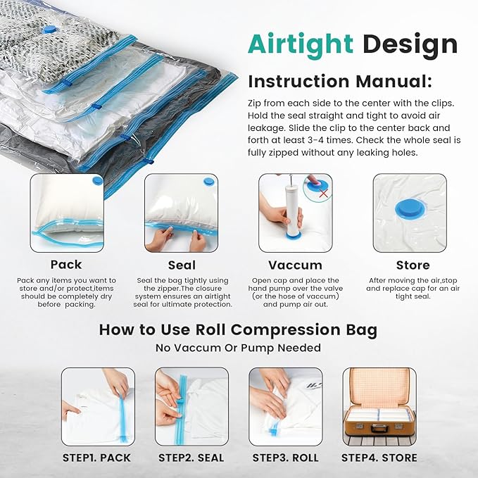 20 Pack Vacuum Storage Bags, Plastic Space Saver Seal Bags Compression - Image 7