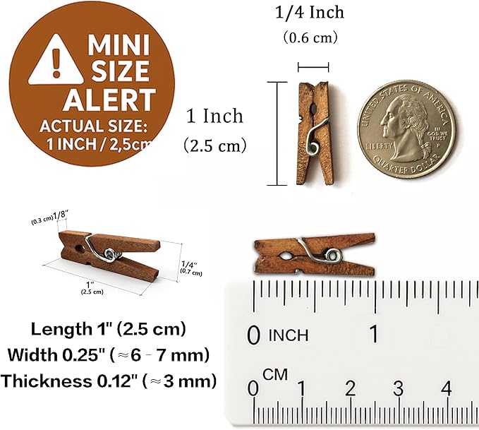 LWR CRAFTS Wooden Mini Clothespins 100 Per Pack 1" 2.5cm - Image 6
