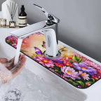 Pink butterfly flower Kitchen sink faucet pad, strong water absorption - Image 7