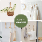 Natural Wood Wall Hooks, 4 Pack Wall Mounted Wooden Coat Hooks, Modern - Image 3
