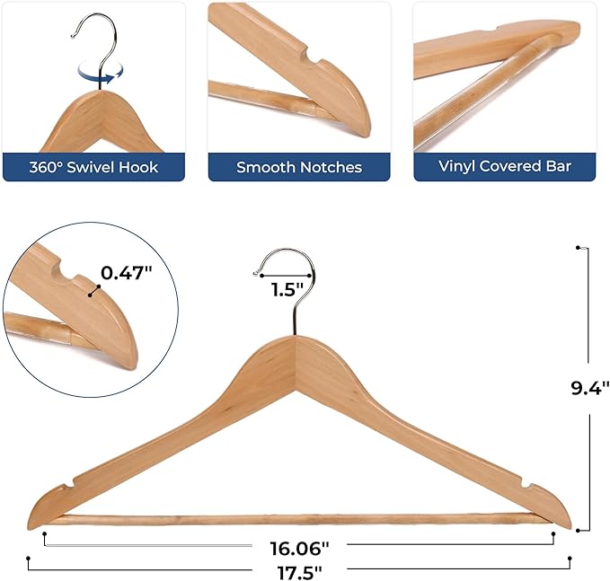 JS Hanger Wooden Coat Hangers, 20 Pack High Grade 17.5 Inch Wood Suit Hangers - Image 6