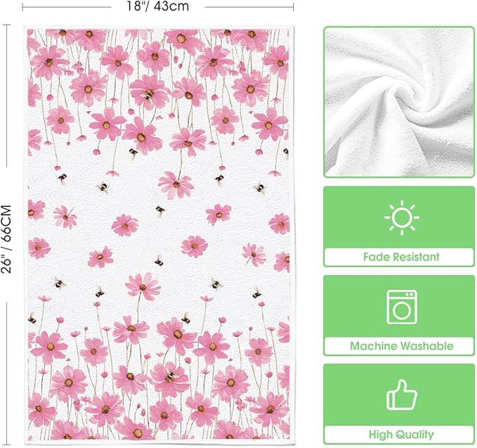 Artoid Mode Pink Flowers Bee Hello Sunshine Spring Kitchen Towels Dish Towels - Image 6