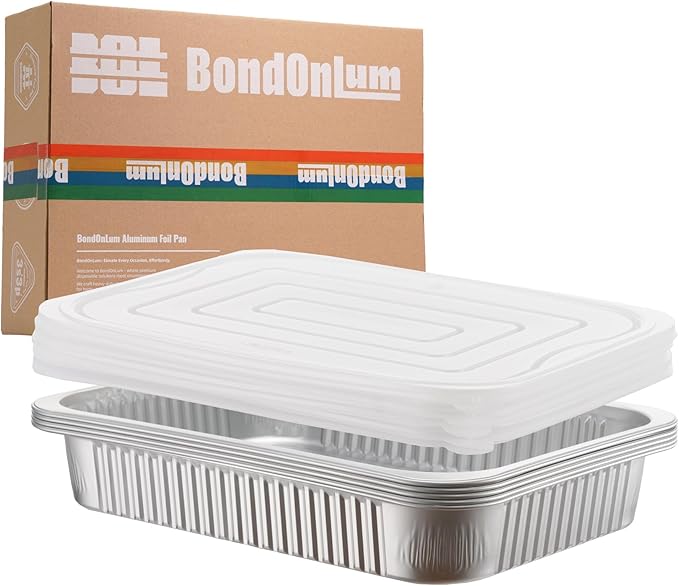 Aluminum Foil Pan with Lids, Heavy Duty Disposable Aluminum Baking Pans by BondOnLum
