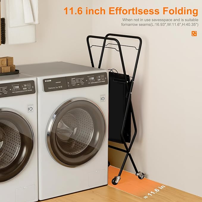 Laundry Basket with Wheels:88L Rolling Laundry Cart Foldable Metal Frame Dirty - Image 4