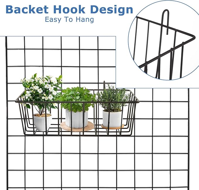8Pcs Wire Basket, Grid Panel Hanging Wire Baskets, - Image 4