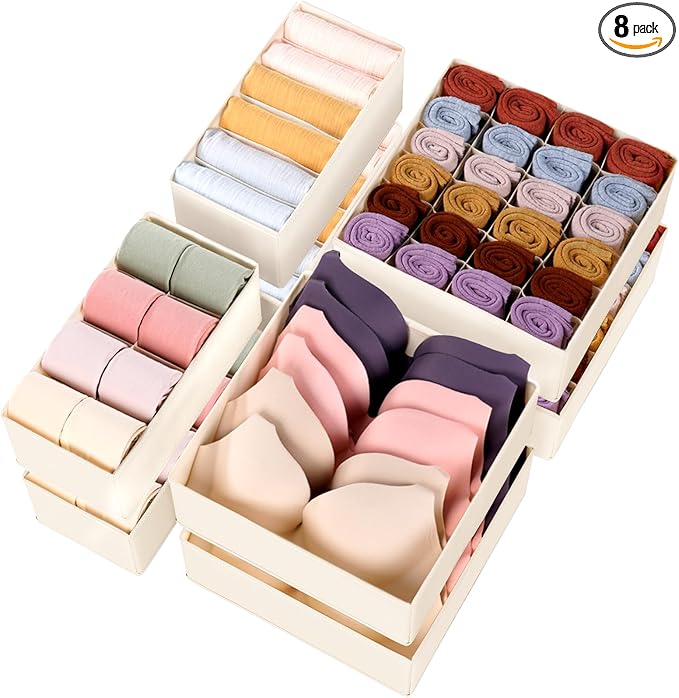 Criusia Underwear Sock Drawer Organizer Dividers 8 Set, Foldable Dresser Closet by Criusia