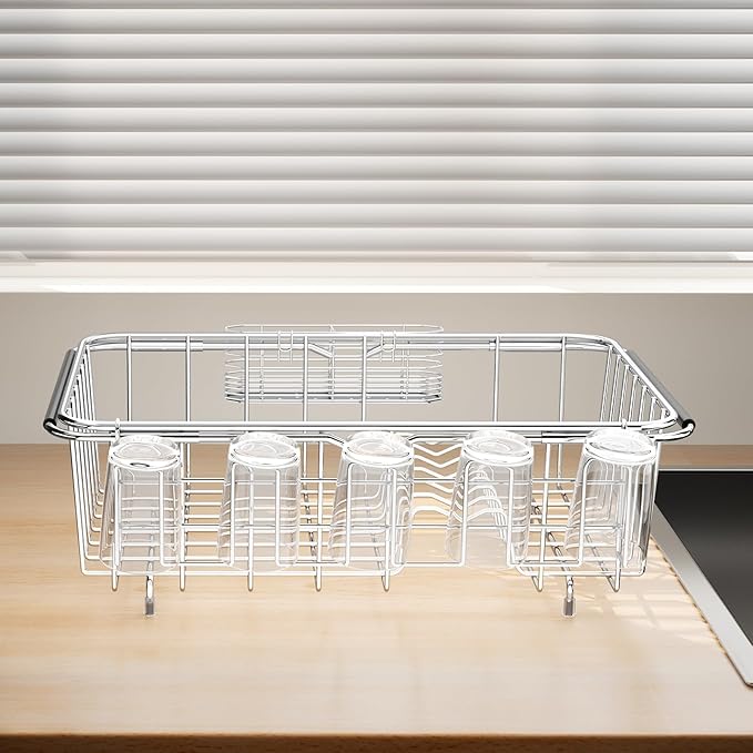 Small Dish Drying Rack in Sink, Extendable Stainless Steel Dish Drainers - Image 9