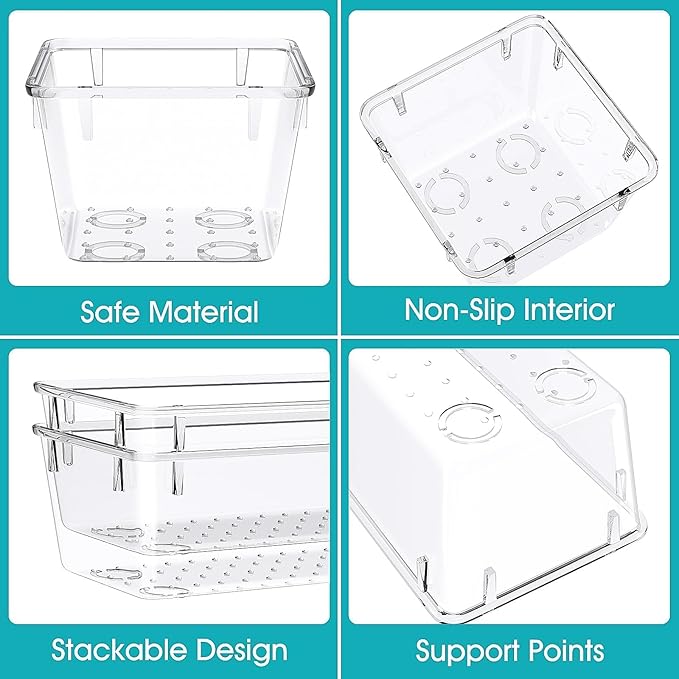 28 PCS Clear Plastic Drawer Organizers Set, 4 Size Desk Drawer Organizer Trays - Image 3