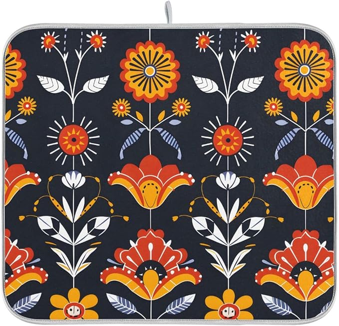 Floral Pattern Traditional Folk Art Dish Drying Mat - Image 8