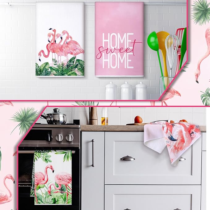 Geyoga 6 Pcs Spring Floral Kitchen Towels Flamingo Dish Hand Towels Sunflower - Image 2