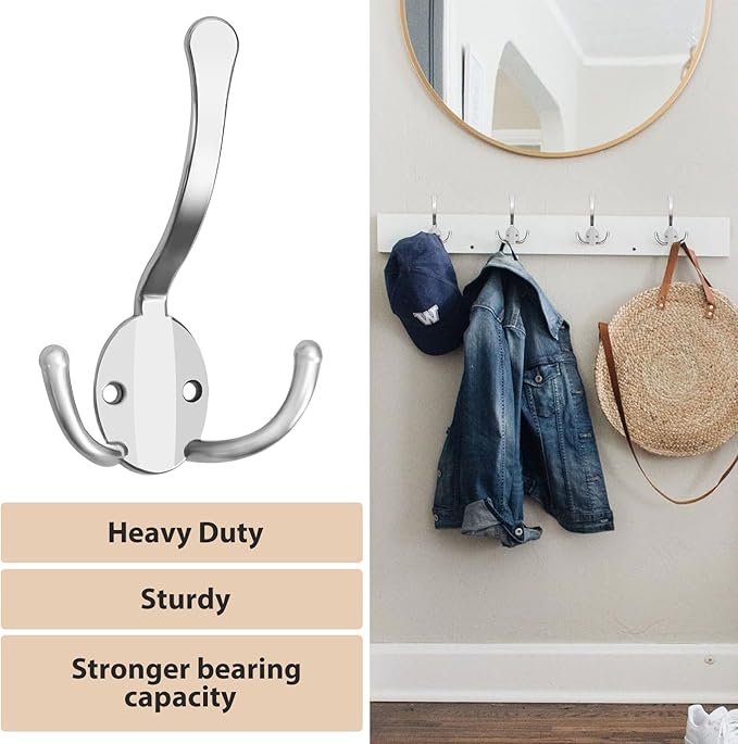 14 Pack Coat Hooks Heavy Duty, Metal Three Prongs Large Coat Hooks Wall Mounted - Image 6