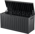 ROJIK Outdoor Storage Housing Deck Box - Waterproof Patio Furniture, Garden Tools, Cushions, Pool Accessories Storage Bench with Lockable Lid and Side Handles (Black 80 Gal) by ROJIK