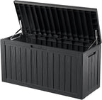 ROJIK Outdoor Storage Housing Deck Box - Waterproof Patio Furniture, Garden Tools, Cushions, Pool Accessories Storage Bench with Lockable Lid and Side Handles (Black 80 Gal) by ROJIK
