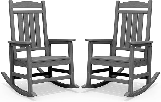 SERWALL Outdoor Rocking Chair Set of 2, HDPE Patio Rocking Chair, All-Weather Porch Rocker for Balcony, Yard, Dark Gray by SERWALL