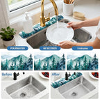 2 Pcs Kitchen Sink Splash Guard Faucet Mats Watercolor Forest Pattern Faucet Mat - Image 5