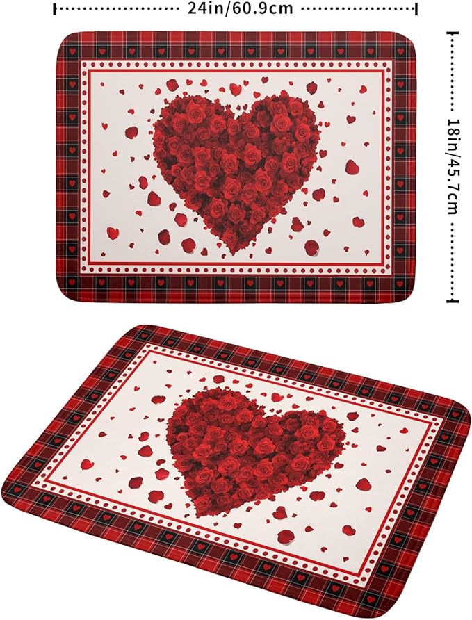 Giwawa Love Heart Dish Drying Mat 18x24 inch Valentines Day Red Rose Flowers - Image 2