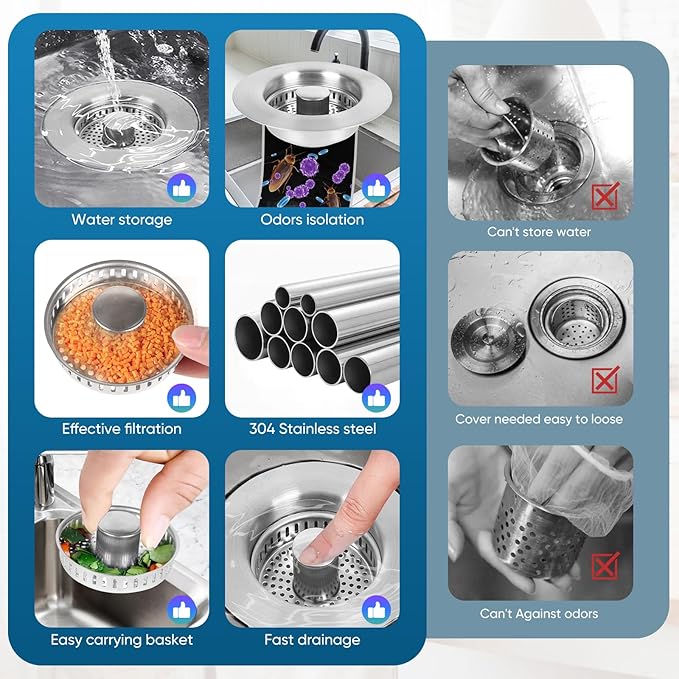 Upgraded 3 in 1 Kitchen Sink Drain Strainer & Sink Stopper, 304 Stainless Steel - Image 4