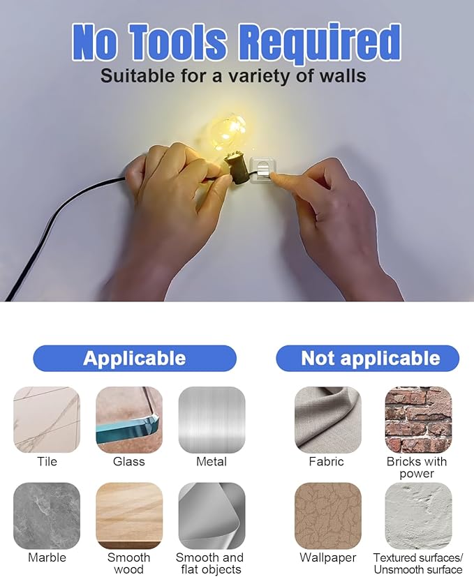 Hooks for Outdoor String Lights Clips: 50 Pack Square Clear Large Heavy Duty - Image 4