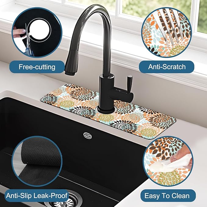 Vintage Flowers Kitchen Sink Splash Guard Faucet Mat Abstract Floral Super - Image 4